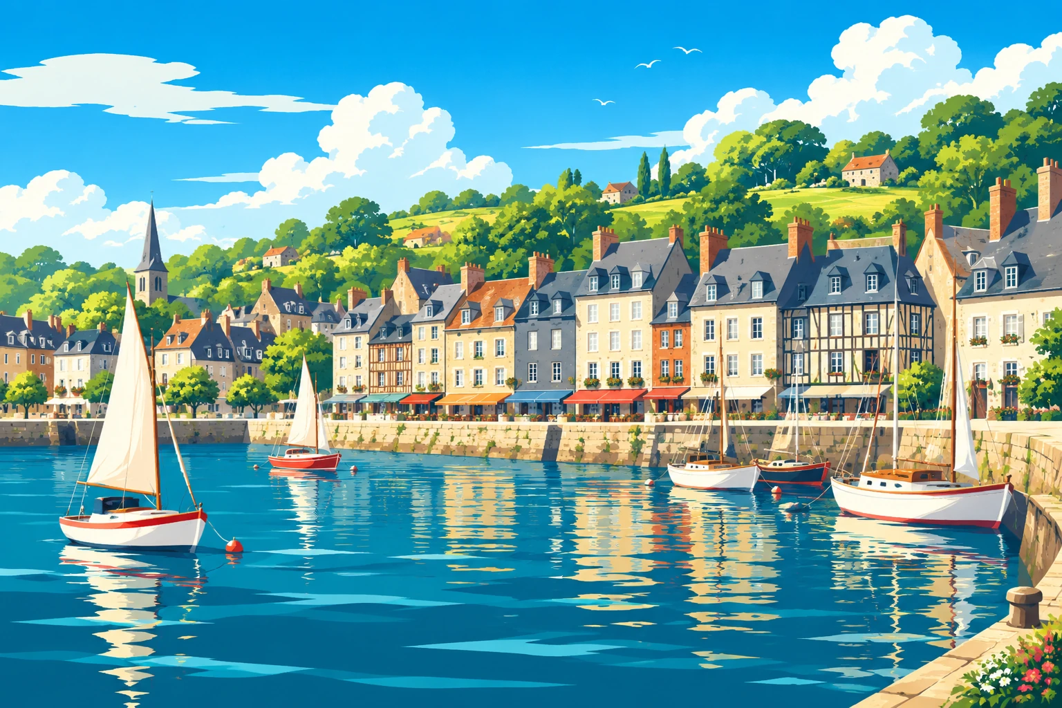 Port normand illustré et voiliers